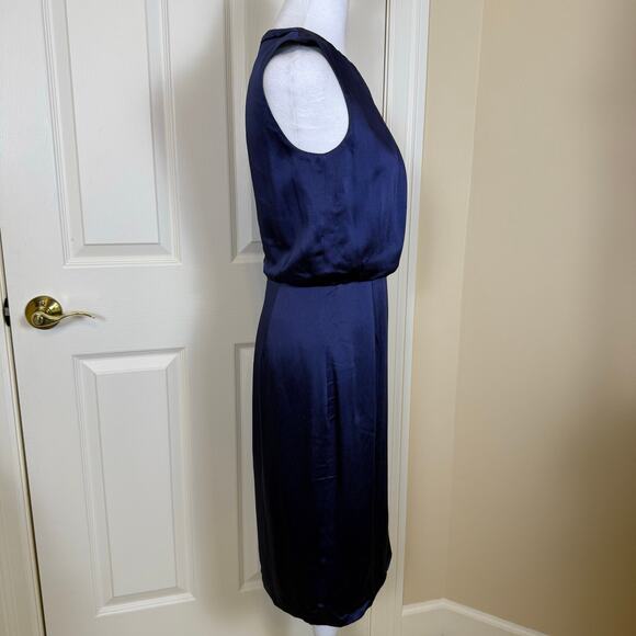 Boss Hugo Boss Navy Sleeveless Pleated Blouson Sheath Dress Sz 10 EUC Career - Picture 4 of 11
